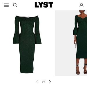 Self Portrait Green Off the Shoulder ribbed knit Dress